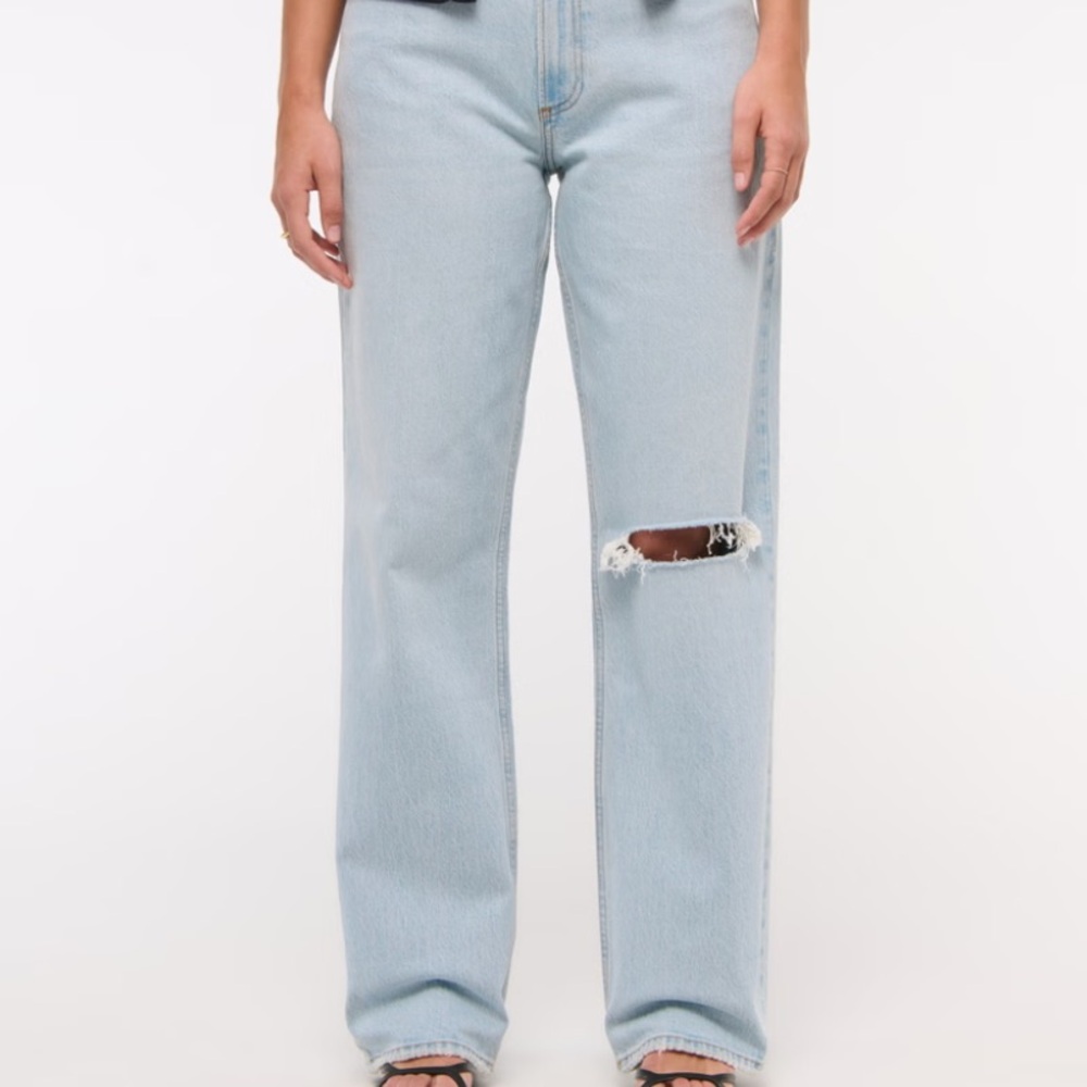 Abercrombie Curve Love Low Rise Baggy Jean in Light Destroy